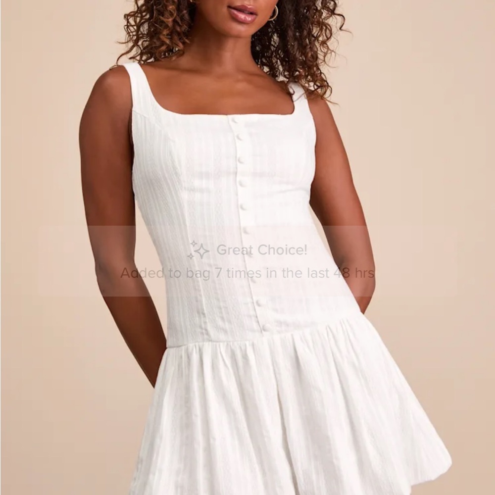 NWT Khamari White Textured Drop Waist Bubble-Hem Mini Dress